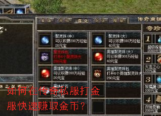 如何在传奇私服打金服快速赚取金币? 如何在传奇私服打金服快速赚取金币?