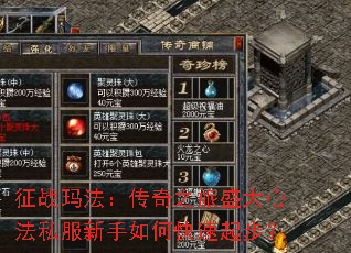 征战玛法:传奇之旅盛大心法私服新手如何快速起步? 征战玛法:传奇之旅盛大心法私服新手如何快速起步?