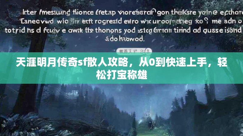 天涯明月传奇sf散人攻略，从0到快速上手，轻松打宝称雄