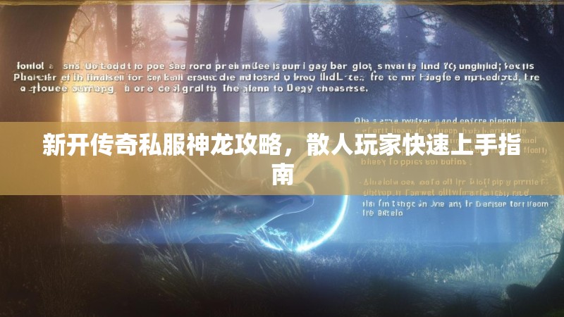新开传奇私服神龙攻略，散人玩家快速上手指南