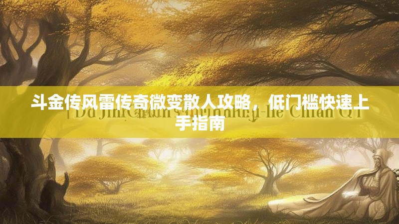 斗金传风雷传奇微变散人攻略，低门槛快速上手指南