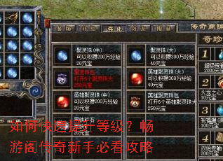 如何快速提升等级？畅游阁传奇新手必看攻略